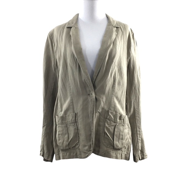 J. Jill Jackets & Blazers - J. Jill Tan Linen Silk Blazer Jacket Womens Medium Petite One Button Front
